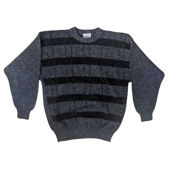 Vintage Scott Officer Lambswool silk Blend knit striped sweater men's retro - Picture 2 of 5